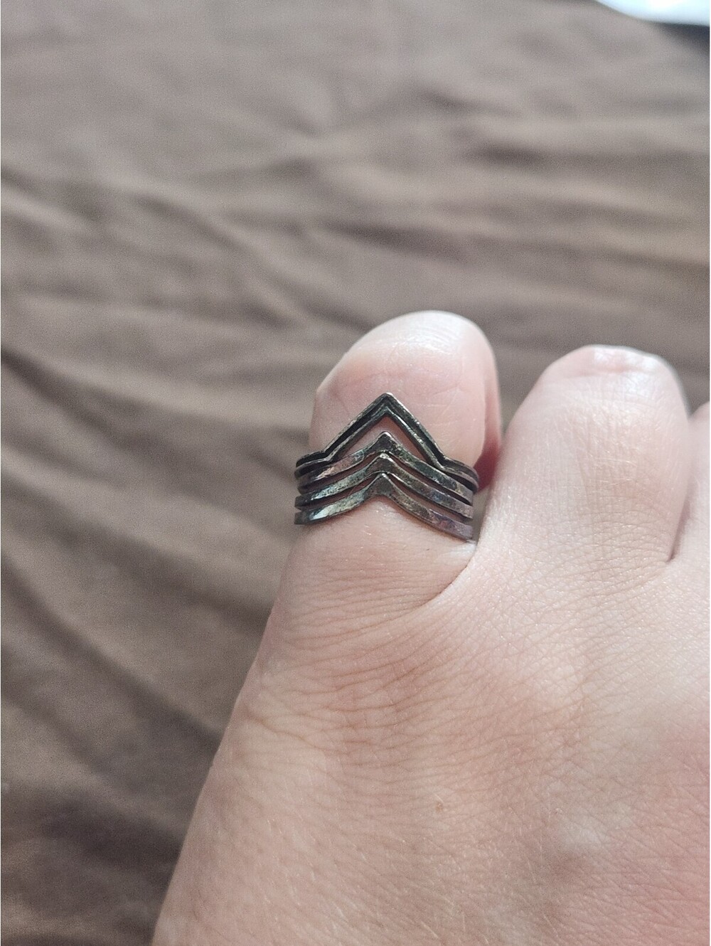 Set of 4 Vintage Silver Tone Chevron Stackable Rings